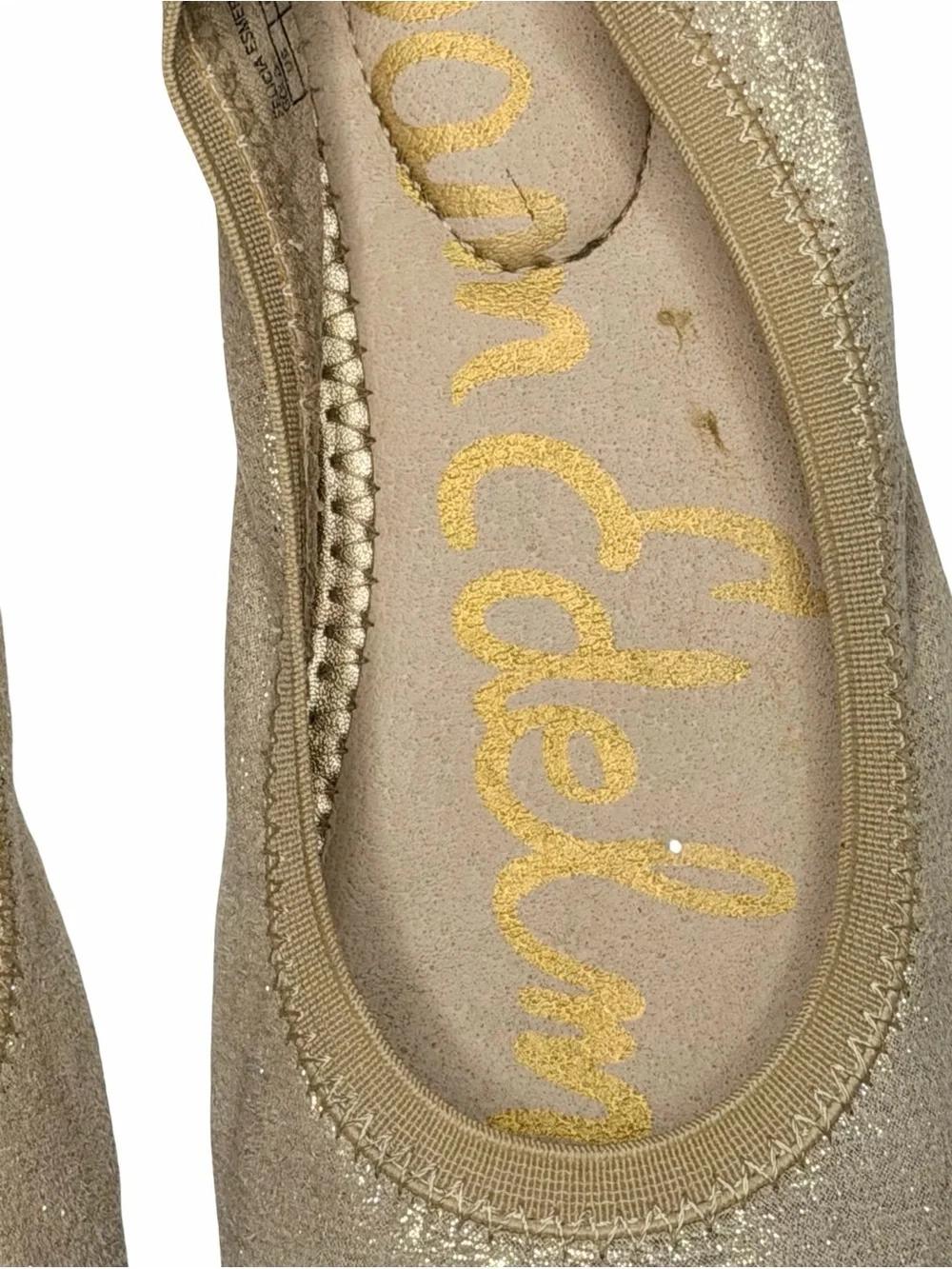 Sam Edelman Bow Back Ballerina Flats Champagne Gold Glitter